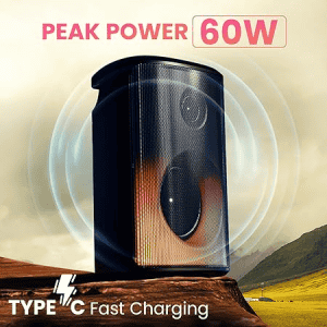 Portronics Bluetooth Party Speaker with Bass Boost Technology | Dash 8  | 60W |  Bluetooth  | Wired Karaoke Mic | TWS Mode | Black