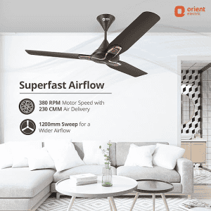 Orient | Electric Jazz Trendz  | Durable Copper Motor | 3 Blade  | 1200 mm | Ceiling Fan  | Metallic Bronze Copper  Orange