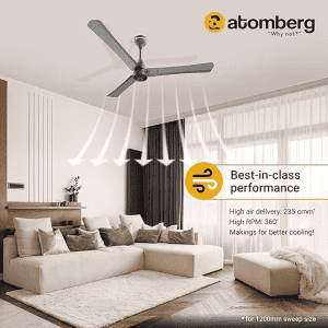 Atomberg Renesa + Ceiling Fan | 1200 mm | BLDC Ceiling Fan with Remote Control & LED Indicators | Sand Grey