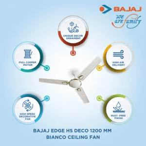 BAJAJ EDGE HS Neo EE Deco Copper Motor Ceiling Fan | 1 Star | 1200mm | 3 Blade