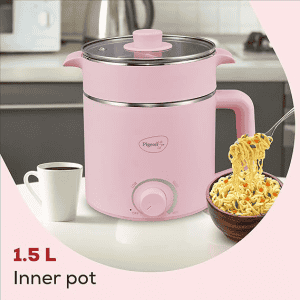 Pigeon | Swift Plus | 1.5L | Stovekraft |  Auto Shut-off |  Double Layered Food Grade Stainless  Inner wall With Glass Lid Multi-Cook Kettle | Pink