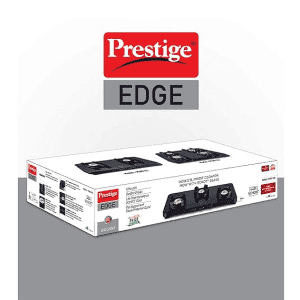 Prestige Gas Stove | EdgeSchott | Glass-Top | 3 Brass Burner | Ultra-Slim Body | Black
