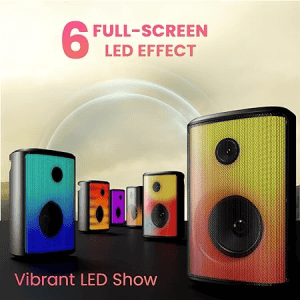 Portronics Bluetooth Party Speaker with Bass Boost Technology | Dash 8  | 60W |  Bluetooth  | Wired Karaoke Mic | TWS Mode | Black