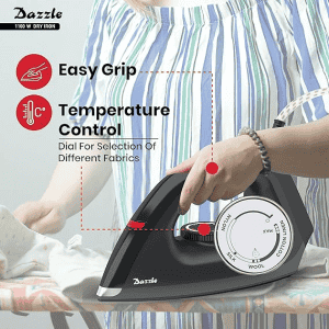 Havells Dry Iron Dazzle | 1100W | Press German Technology Non Sick Coated Sole Plate | Black