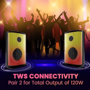 Portronics Bluetooth Party Speaker with Bass Boost Technology | Dash 8  | 60W |  Bluetooth  | Wired Karaoke Mic | TWS Mode | Black
