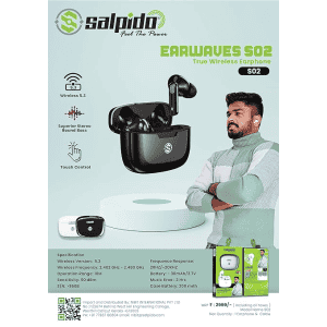 Salpido Ear Waves S02 Bluetooth True Wireless Ear Buds with Mic | Wireless 5.3 | Touch Control | Superior Sterio Sound | Black