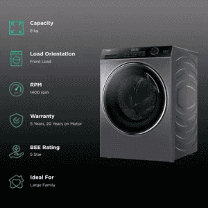 Haier Fully Automatic Front Load Washing Machine | 8 kg | Silver | HW80-DM14959CS6U1