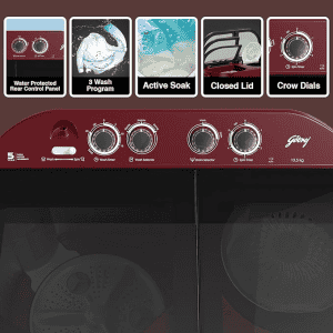 Godrej Semi-Automatic Top Load Washing Machine | ‎10.5 Kg | 5 Star | Crystal Red | WSEDGE JAZZ 105 5.0 DB3 M CSRD