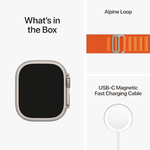 Apple Watch Ultra | GPS + Cellular 49 mm | Smart Watch w/Rugged Titanium Case & Orange Alpine Loop Medium