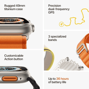 Apple Watch Ultra | GPS + Cellular 49 mm | Smart Watch w/Rugged Titanium Case & Orange Alpine Loop Medium