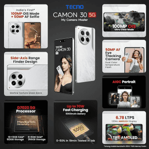TECNO CL7 CAMON 30 5G | 512GB | 12GB | TECNO MOBILES UYUNI SALT WHITE