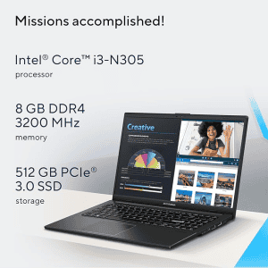 ASUS Vivobook Go 15 Thin and Light Laptop | E1504GA-NJ322WS | Intel Core i3-N305 | 15.6" | FHD | 8GB | 512GB SSD | Integrated Graphics | Windows 11| Black