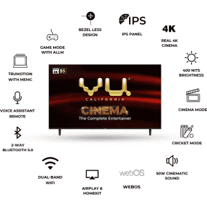 Vu Cinema Smart WebOS TV |  139 cm (55 Inch) | Ultra HD | 4K LED