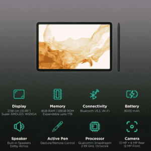 Samsung  Galaxy Tab Android Tablet S8 | WiFi+5G | 11 Inch | 8GB RAM | 128GB ROM | Graphite | SM-X706BZAAINU