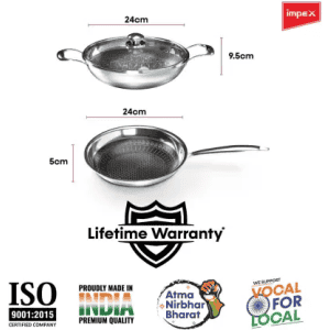 IMPEX | Serene |Triply |  2Pcs | stainless steel kadai  Cookware Set | Induction Bottom