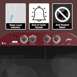 Godrej Semi-Automatic Top Load Washing Machine | ‎10.5 Kg | 5 Star | Crystal Red | WSEDGE JAZZ 105 5.0 DB3 M CSRD