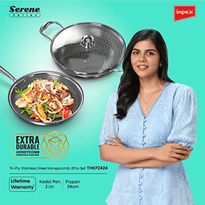IMPEX | Serene | Triply stainless steel Honeycomp | 2Pcs set kadai Pan And Fry Pan | Induction Bottom Cookware Set