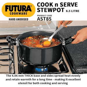 Hawkins | Stewpot |Futura | 8.5 L |  28 cm | Hard Anodised Cook-n-Serve | Aluminium | Black