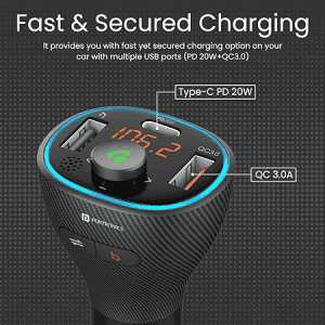 Portronics Auto 15 Bluetooth - FM Transmitter in-Car Radio Adapter for Hands-Free Calling | Black