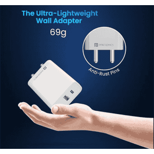 Portronics Adapto 70 Fast Charger Adapter | 33W | Dual Output | USB  Type C | White