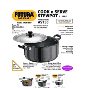 Hawkins Hard Anodised Cook-n-Serve Stewpot with stainless steel lid | 5 L | AST50