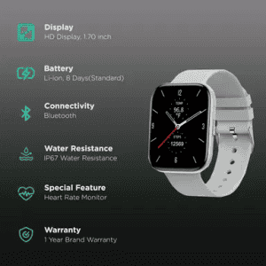 Fire-Boltt Mercury BSW006 Smart Watch Bluetooth | 45mm Multiple Sports Mode with HD Display | Grey