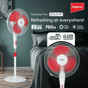 Impex ZOLO Pedastal Fan | 400 mm | 1350 RPM | RED WHITE