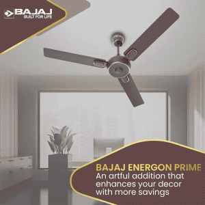 BAJAJ ENERGON PRIME Silent BLDC Ceiling Fan with remote | 5 Star |1200 mm | 3 Blade | DARK WALNUT