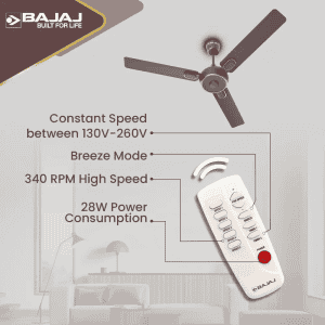 BAJAJ ENERGON PRIME Silent BLDC Ceiling Fan with remote | 5 Star |1200 mm | 3 Blade | DARK WALNUT