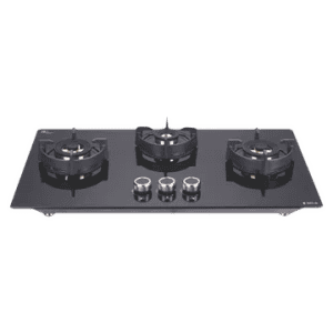 Elica |  FLEXI | DFS FB | 75 DX  Glass Top 3 Burner Automatic Hob  | Round Enamelled | Grid Black