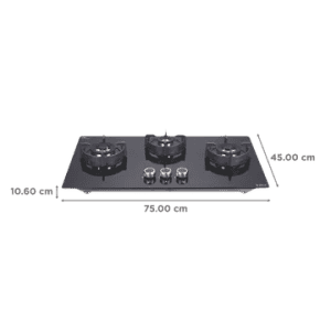 Elica |  FLEXI | DFS FB | 75 DX  Glass Top 3 Burner Automatic Hob  | Round Enamelled | Grid Black