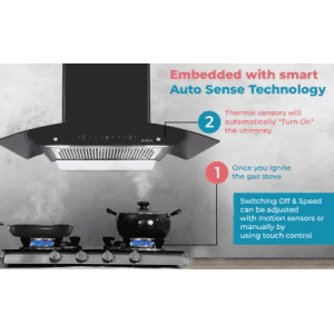 Elica | AUTO SENSE |  WDFL 906 HAC LTW MS NERO | 1200 CMH |Auto Clean Wall Mounted Chimney | Black