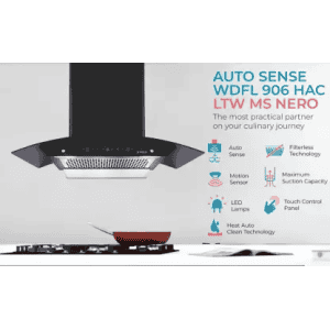 Elica | AUTO SENSE |  WDFL 906 HAC LTW MS NERO | 1200 CMH |Auto Clean Wall Mounted Chimney | Black