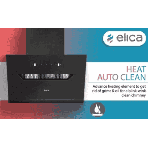 Elica |  EFL 207 HAC LTW VMS 90 Auto Clean Slant Glass 60 cm | Heat Autoclean | Filterless Powerful Suction | Low Noise Wall Mounted Chimney | Black