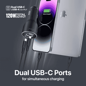 Promate PowerDrive-120 | 120W RapidCharge Car Charger with Dual Power Delivery and Quick Charge Ports