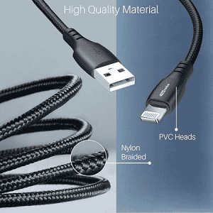 Portronics Konnect A POR-1171 1M 8 Pin USB Cable with PVC Heads | Black