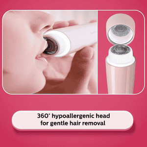 Philips Facial Hair Remover | Wide Hypoallergenic Head for Gentle Experience at Home | Full Circle LED Light | BRR454/00