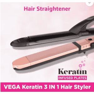 VEGA Keratin 3 in 1 Styler Curler and Crimper VHSCC-03 Hair Straightener | Pink