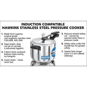 Hawkins Inner Lid Induction Bottom Pressure Cooker | Stainless Steel | 5 L | HSS50
