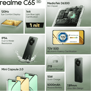 realme C65 5G | 6GB | 128GB | Glowing Black