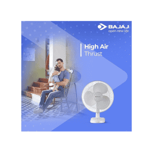 BAJAJ Esteem Table Fan | 400 mm | 3 Blade | White