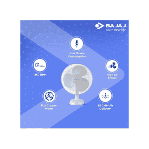 BAJAJ Esteem Table Fan | 400 mm | 3 Blade | White