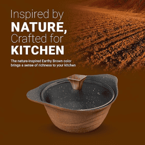Preethi Artistic Die Cast Non Stick Kadai | 24 cm |  Glass Lid  | 5 Star | Brown