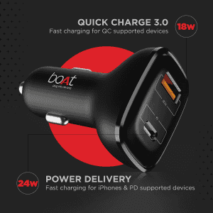 boAt Dual QC PD Port Rapid Car Charger | Type C Cable | Black