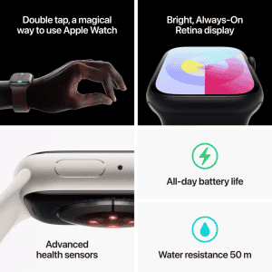 Apple Watch Series 9  | M/L |  41mm |  GPS | Cellular | Silver Aluminium Case with Storm Blue Sport Band | MRHW3HN/A