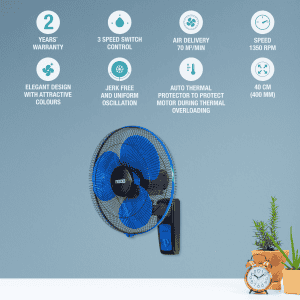 Usha Maxx Air Wall Fan | 400 mm | Blue & Black