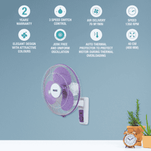 Usha Maxx Air High Speed Wall Fan | 400MM | Purple and White