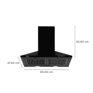 hindware Myra 60cm | 1000m3 hr | Ducted Auto Clean Wall Mounted Chimney with Push Button Control | Black