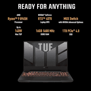 ASUS TUF  A15 Gaming laptop | AMD Ryzen 9 Octa Core 8945H |NVIDIA GeForce RTX 4070 | 16 GB |1 TB SSD | 15.6 Inch | Mecha Gray | FA507UI-LP066WS