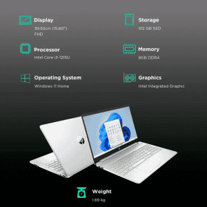 Hp Laptop 15s | Intel Core i3 12th Gen 1215U | 8 GB | 512 GB  | Natural Silver | 15S-FQ5327TU